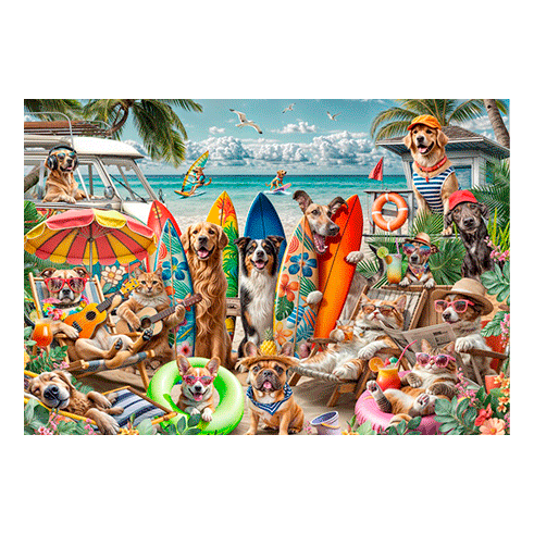 BLUEBIRD F-91023 Puzzle 2000 Pcs Dogs and Cats at the Beach