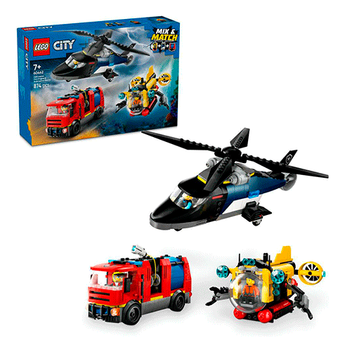 LEGO 60462 City Combinação de Helicóptero, Camião dos Bombeiros e Submarino