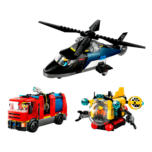 LEGO 60462 City Combinação de Helicóptero, Camião dos Bombeiros e Submarino