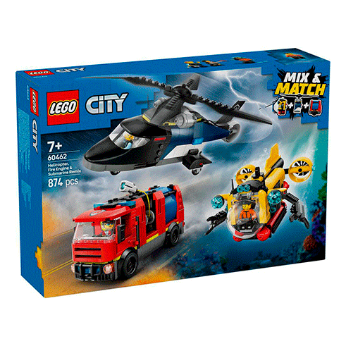 LEGO 60462 City Combinação de Helicóptero, Camião dos Bombeiros e Submarino