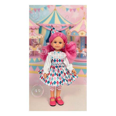 PAOLA REINA 04715 Las Amigas Boneca Cleo Arlequin Rosa 32cm (Edição Limitada)