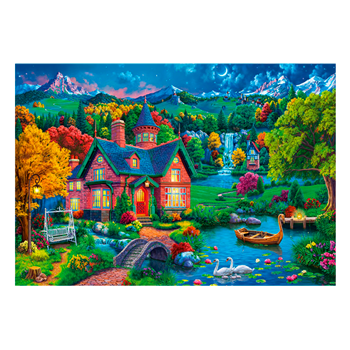 BLUEBIRD F-91152 Puzzle 1000 Pcs Colourful House near the Lake